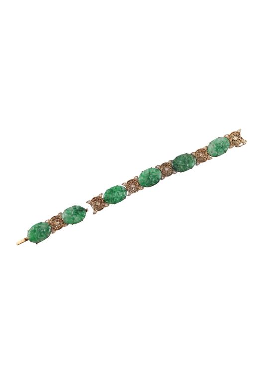14k Gold Jade and Diamond Bracelet