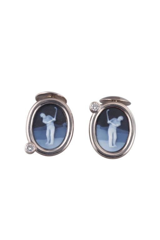 18k Gold Agate and Diamond Cufflinks