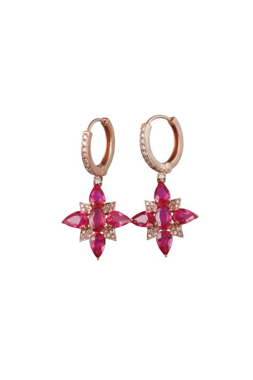 Pair of 18k Gold Ruby and Diamond Earrings