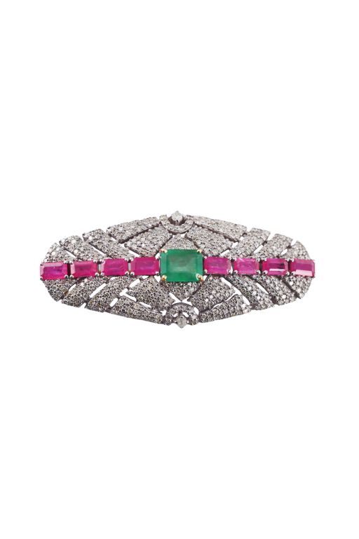 14k Gold and Sterling Silver Multi-Gem Brooch