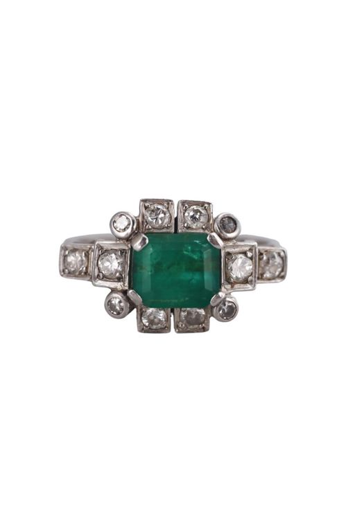 Platinum Emerald and Diamond Ring