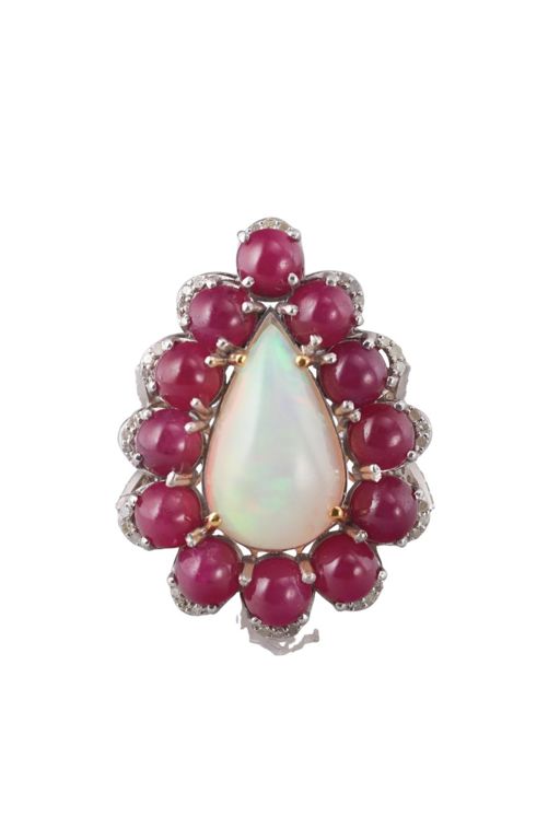 14k Gold, Sterling Silver Multi-Gem Ring