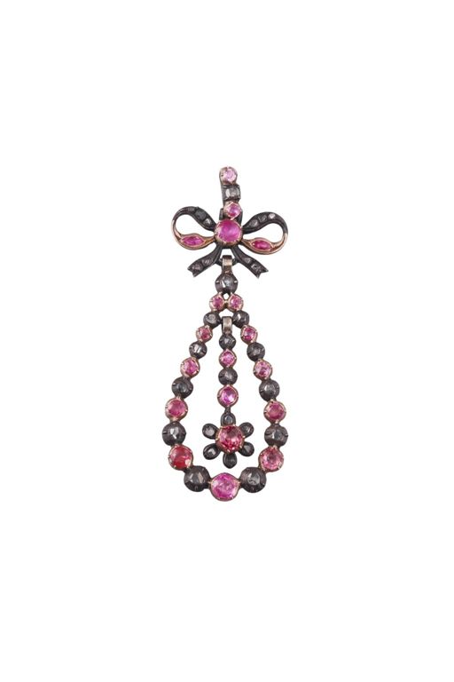Silver, Gold Pink Gemstone and Diamond Pendant