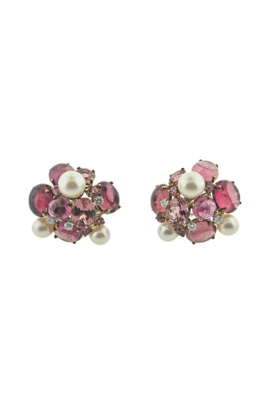 Pair of 18k Gold Multi-Gem Earrings