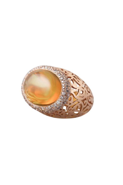 18k Gold Amber and Diamond Ring