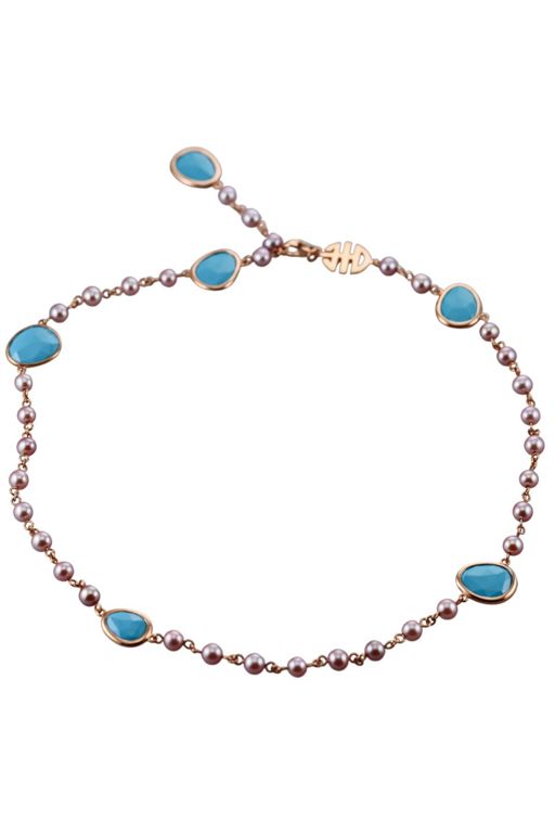 18k Gold Turquoise and Pearl Necklace