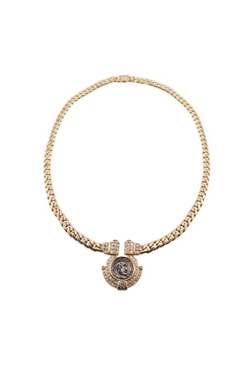 18k Gold Diamond and Sapphire Pendant Necklace