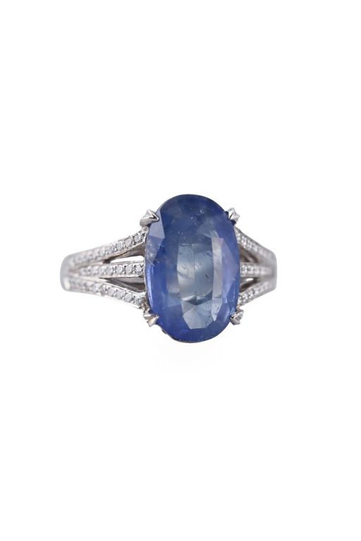 Platinum Sapphire and Diamond Ring