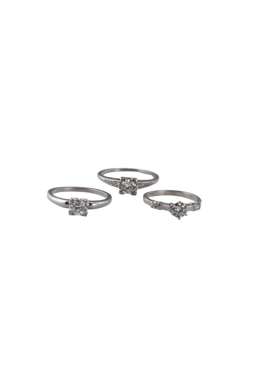 Three 14k Gold and Platinum Diamond Rings