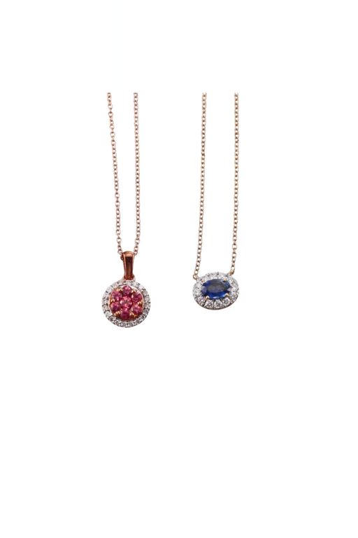 Two 9k Gold Multi-Gem Pendant Necklaces
