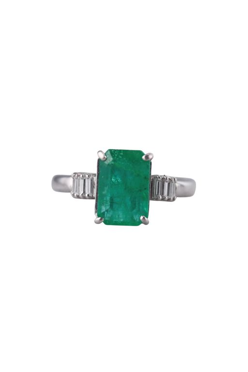 Platinum Emerald and Diamond Ring