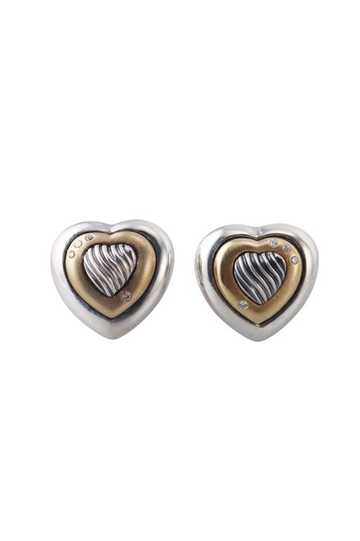 Pair of 18k Gold, Sterling Silver Diamond Earrings