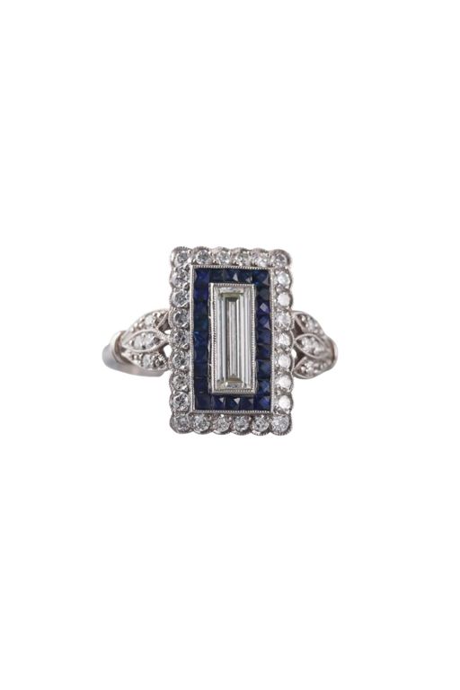 Platinum Diamond and Sapphire Ring