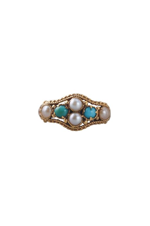 18k Gold Pearl and Turquoise Ring