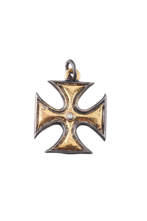 24k Gold and Sterling Silver Diamond Pendant