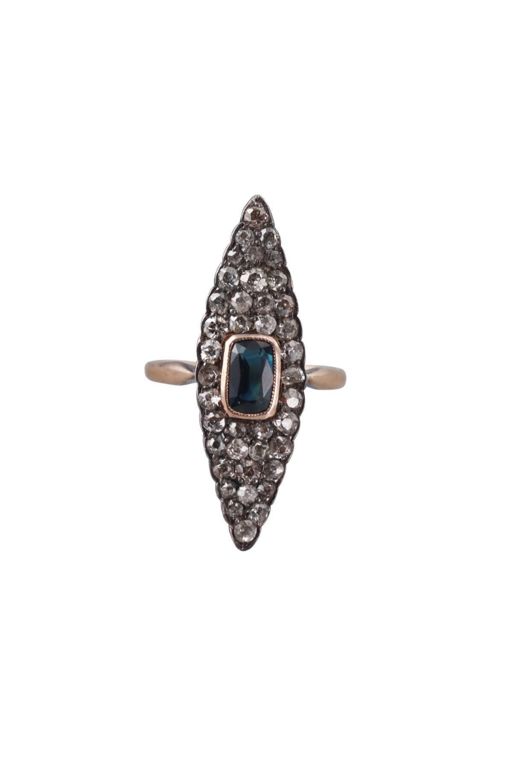 14k Gold, Silver Diamond and Sapphire Ring