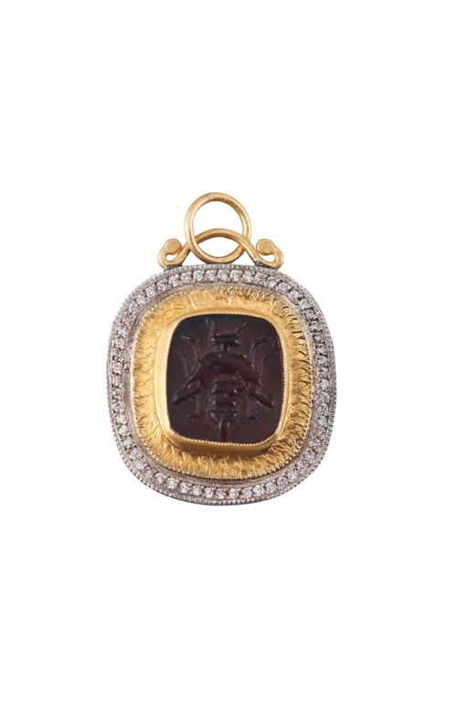 Gold and Sterling Silver Diamond and Stone Pendant