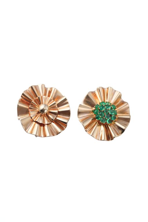 Two 18k Gold Emerald Brooches