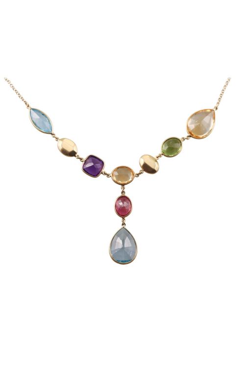 18k Gold Multi-Gem Pendant Necklace