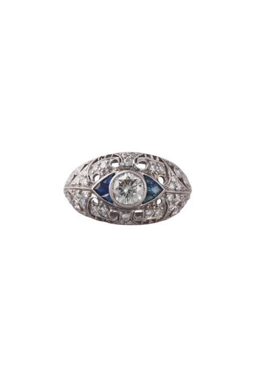 Platinum Diamond and Sapphire Ring