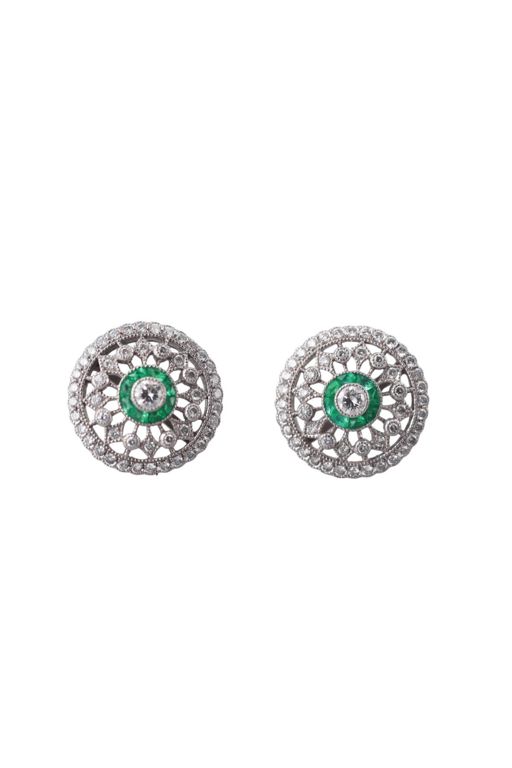 Pair of 18k Gold Diamond and Emerald Earrings