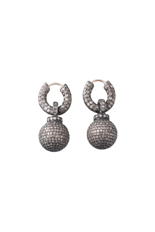 Pair of Sterling Silver and Gold Diamond Earrings