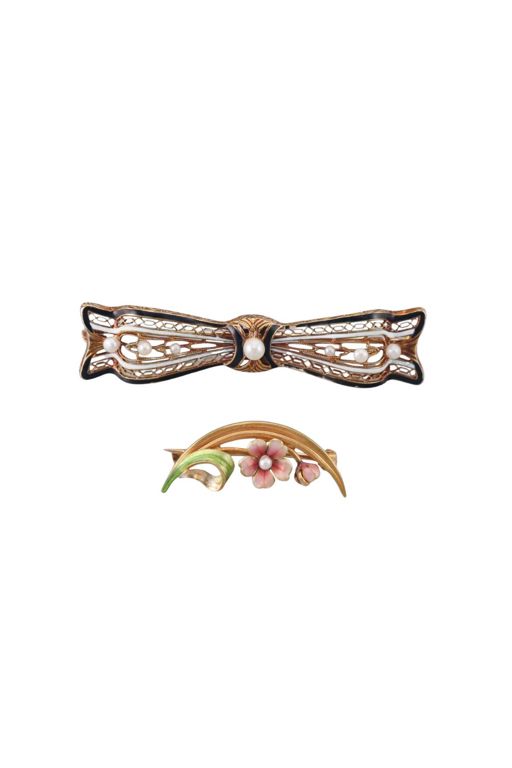 Two 14k Gold Pearl Brooches