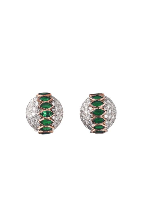 Pair of 14k Gold Diamond and Emerald Earrings