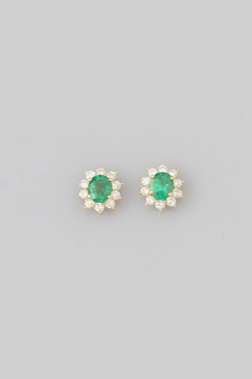 18k Yellow Gold Emerald and Diamond Earrings
