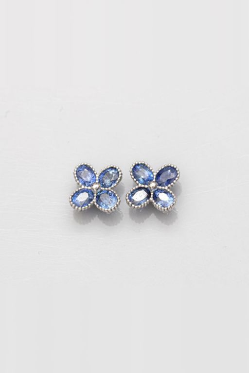 Platinum Sapphire Flower Earrings