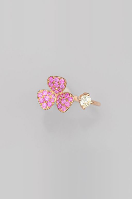 18k Rose Gold Ruby and Diamond Flower Ring
