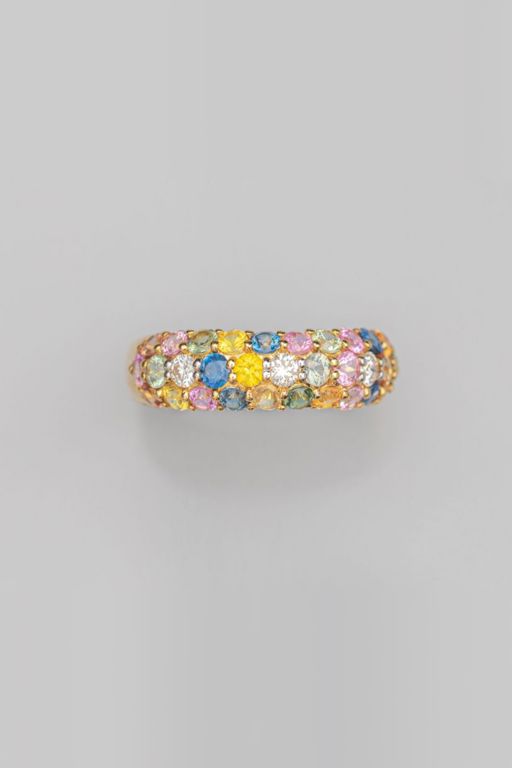 18k Yellow Gold Sapphire and Diamond Band Ring