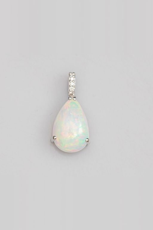 18k White Gold Opal and Diamond Pendant