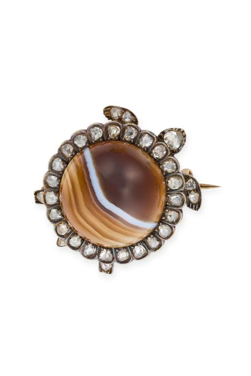 Agate and Diamond Brooch