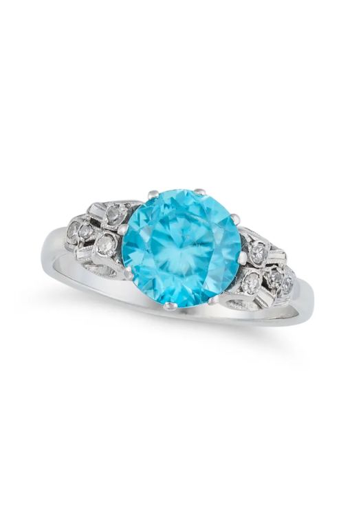 18k Gold Zircon and Diamond Ring