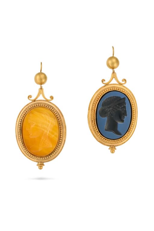 Pair of Gold Onyx and Carnelian Earrings