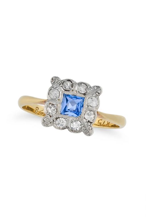 18k Gold and Platinum Sapphire and Diamond Ring