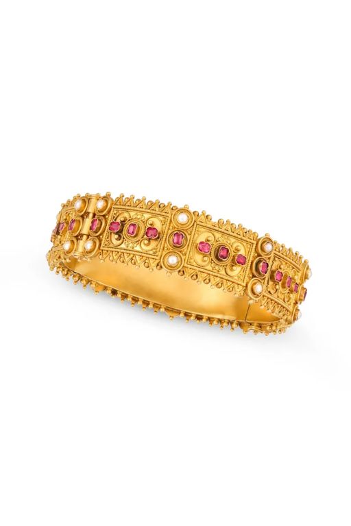 18k Gold Ruby and Pearl Bracelet