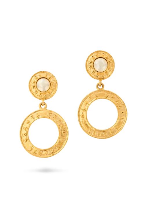 Pair of Gold-Tone Metal Simulated Pearl Earrings