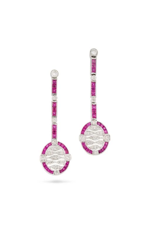 Pair of 18k Gold Ruby and Diamond Earrings