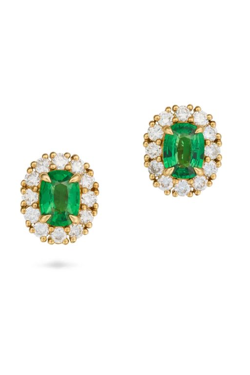 Pair of 18k Gold Garnet and Diamond Earrings