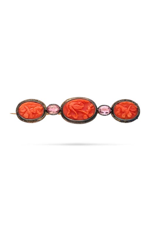 Coral and Tourmaline Brooch