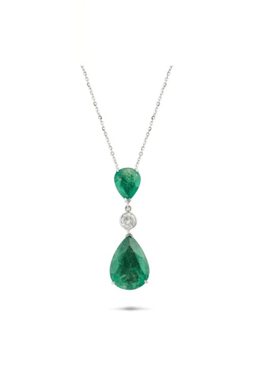 18k Gold Emerald and Diamond Pendant Necklace