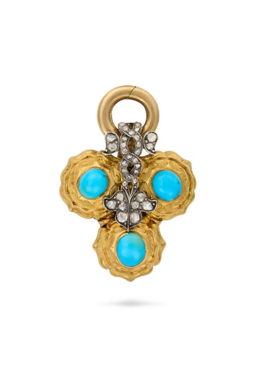 Gold, Silver Turquoise and Diamond Pendant