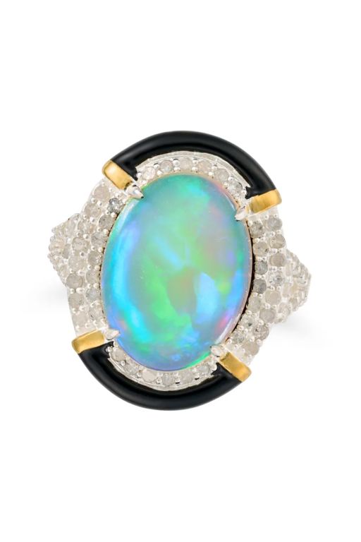 Sterling Silver Opal and Diamond Ring