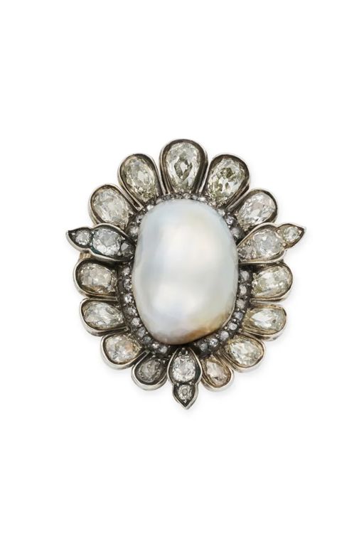 Gold, Silver Pearl and Diamond Brooch
