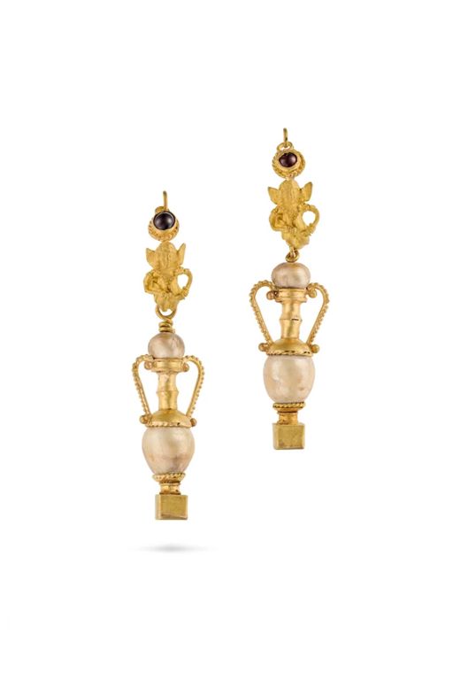 Pair of Pearl and Garnet Earrings