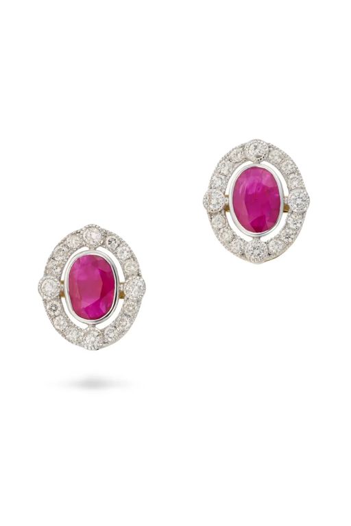 Pair of 18k Gold Ruby and Diamond Earrings