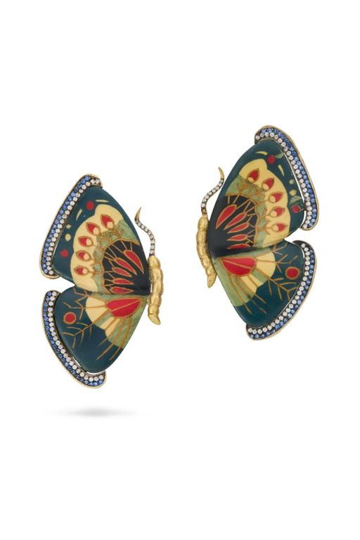 Pair of 18k Gold Diamond and Sapphire Earrings