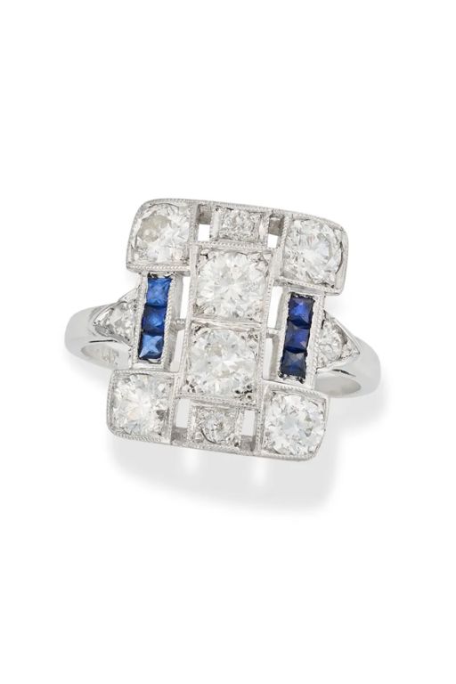 Platinum Diamond and Sapphire Ring